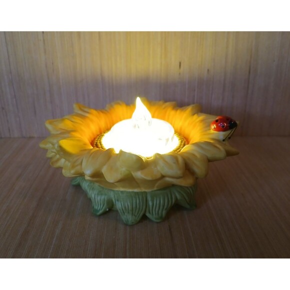 Partylite Sunflower Votive Tealight Candle Holder Ladybug Retired Flower Ceramic - Picture 2 of 16